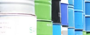 Pile of reconditioned oil chemical drums