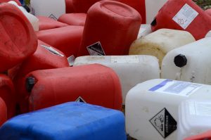 Pile up of hazardous waste containers